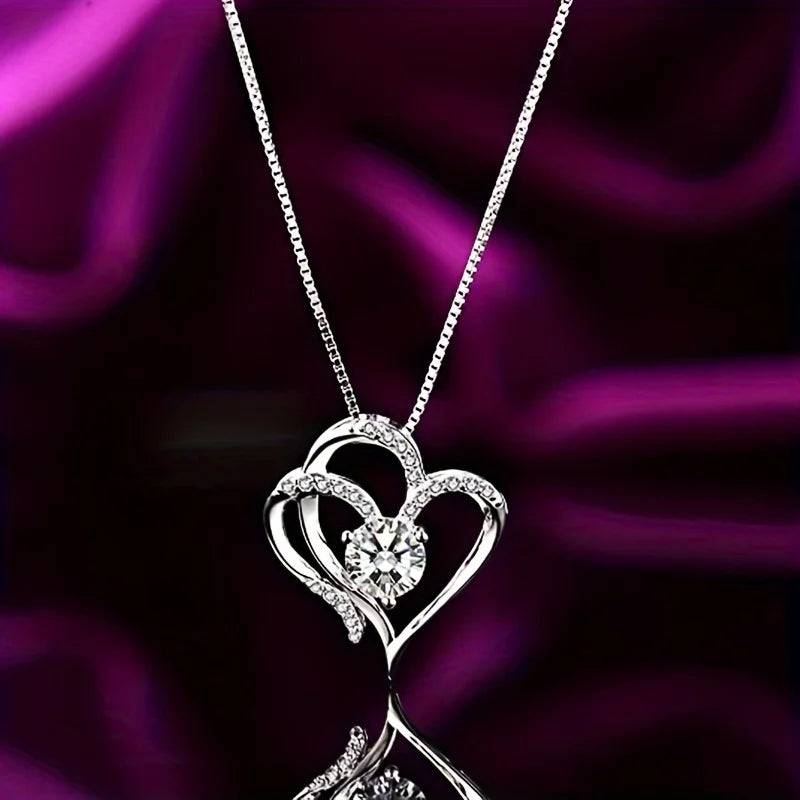 Heart Zircon Necklace | Silver Zircon Heart Necklace | TikTok Buys